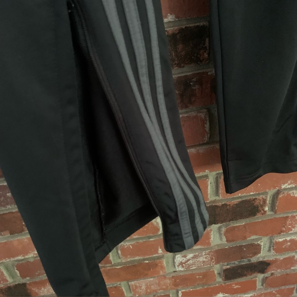 Adidas Black Gray 3 Stripe Pull On Warm Up Track Pants Ankle Zip Sz XL - Picture 4 of 10